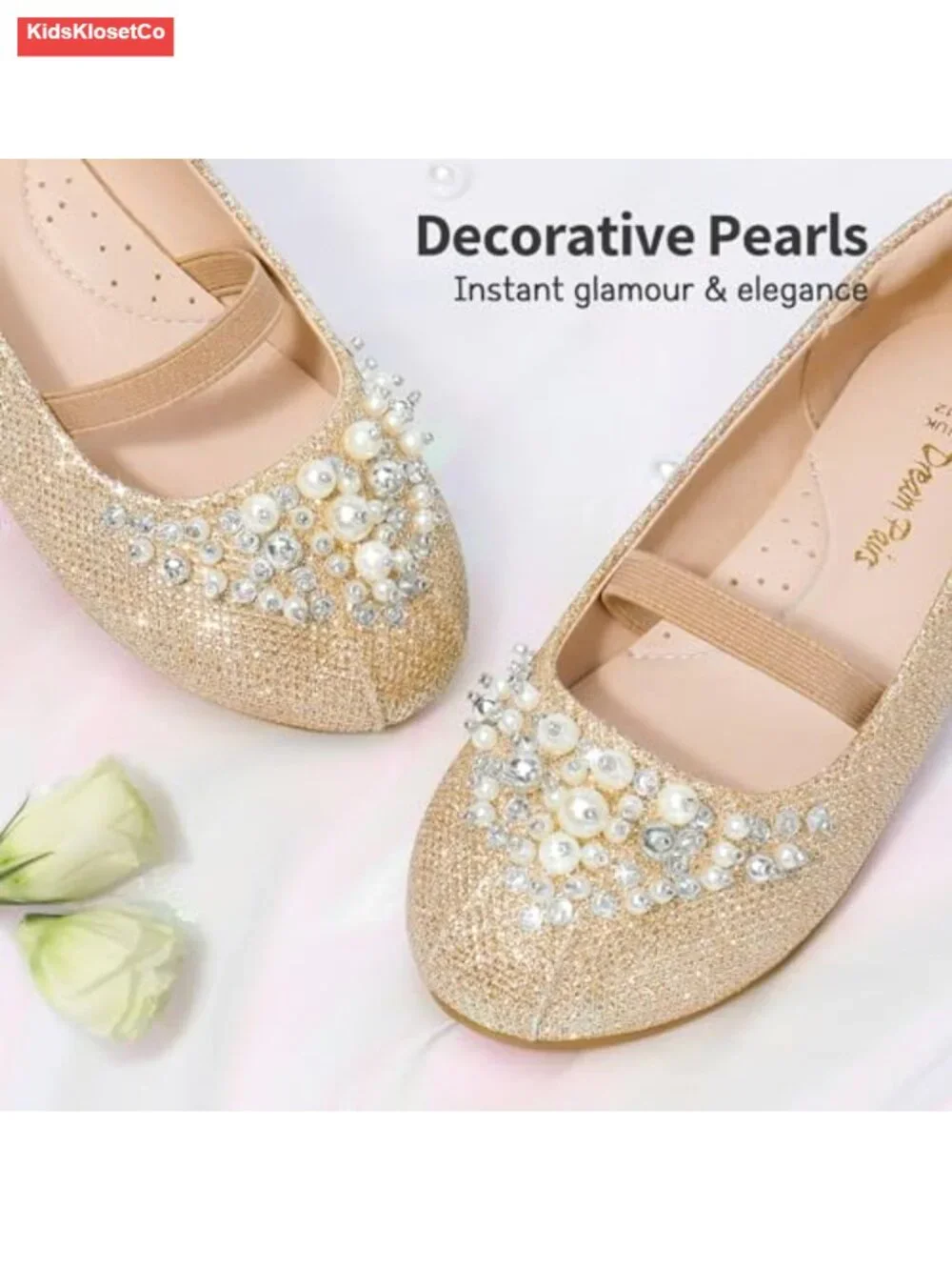 Girls Ballet Flats Mary Jane Dress Shoes Sparkly Pearls Rhinestones